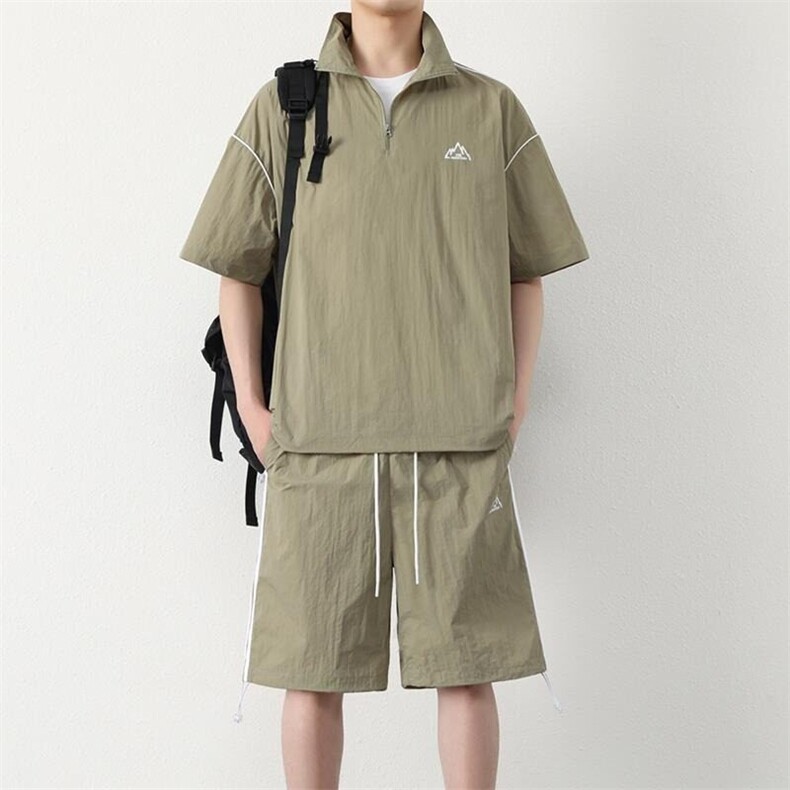 美式三条杠冰丝休闲男装夏季运动套装男款搭男生速干衣服TZ116p50，男装防晒衣，电商D315