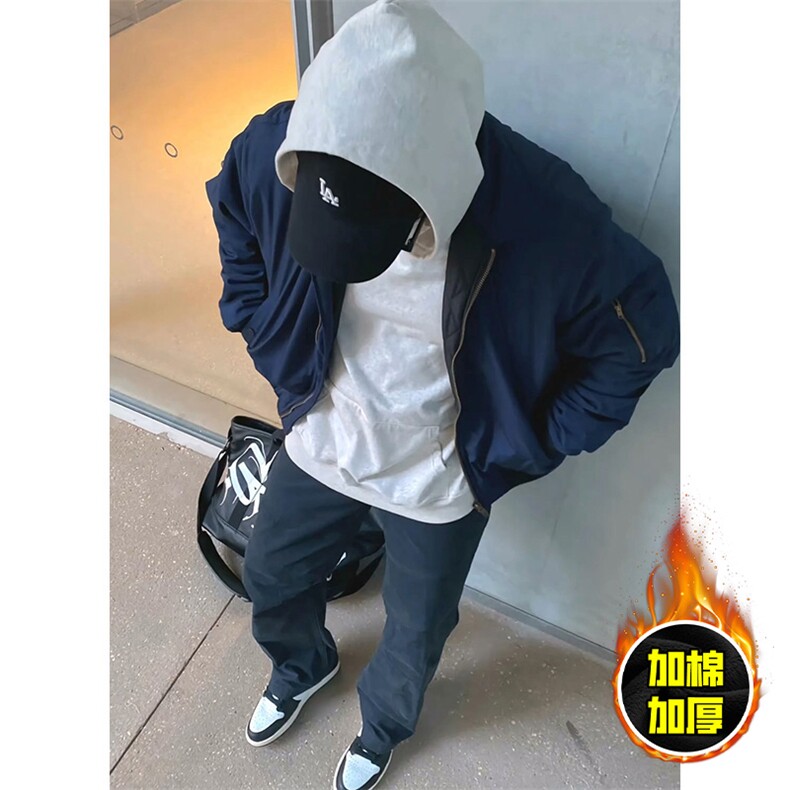 现货秋冬季美拉德立领飞行立领夹克boxy棉衣美式高街加厚加棉外套，男装夹克，电商A486-1