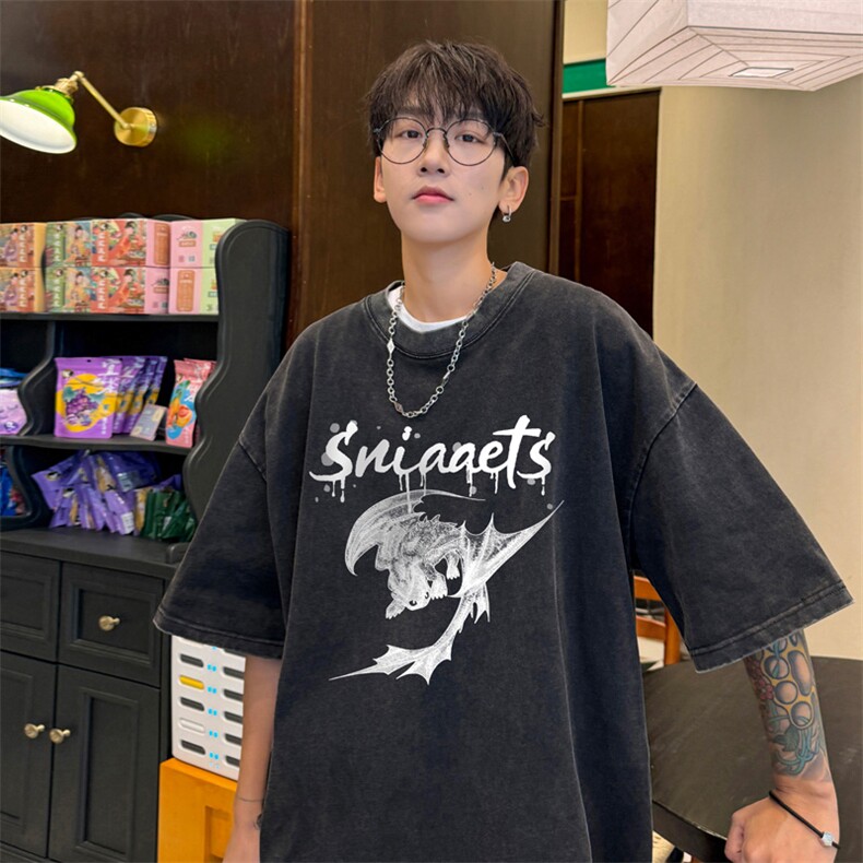 量大优 供视频  240g重磅美式炒雪花水洗做旧短袖t恤STX536-特P25图片