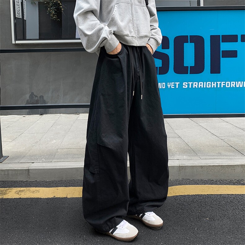 秋季美式高街纯棉褶皱拼接大码中性弯刀工装裤男K24042特P45控88,男装休闲裤,电商A001-1