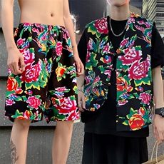 TZ02东北大花民族风风马甲短裤套装大码抖音网红同款汉服男女，男装休闲套装，星座115A(原星座507）