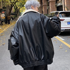羊羔绒PU皮棉衣男士棉服冬季御寒保暖棉袄外套M5081P135控178，男装棉衣，电商A157