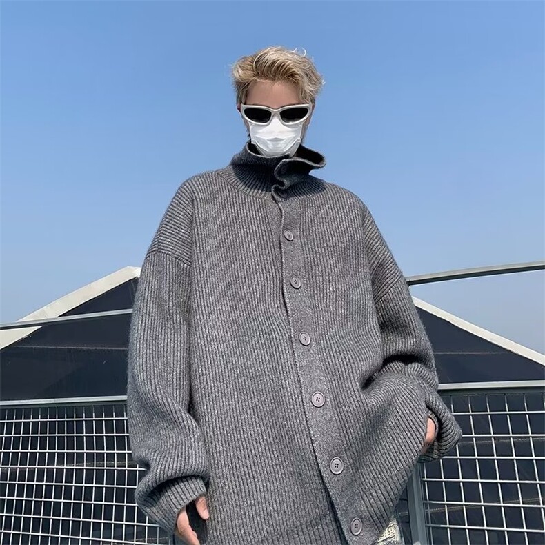 秋冬纯色高领单排纽扣针织开衫男韩系潮流软糯毛衣外套痞帅,男装针织衫/毛衣,星座716-4