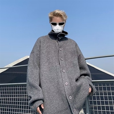 秋冬纯色高领单排纽扣针织开衫男韩系潮流软糯毛衣外套痞帅，男装针织衫/毛衣，星座716-4