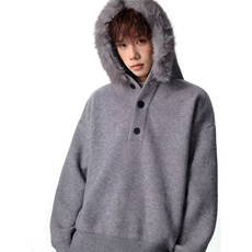 美式复古可拆卸毛领连帽毛衣男秋冬老钱风简约通勤加厚针织衫毛衣，男装针织衫/毛衣，星座813-2