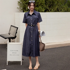 BAO款主推商场同款2025夏季新蓝色宽松显瘦牛仔衬衫显高连衣裙女，女装连衣裙，江南女神
