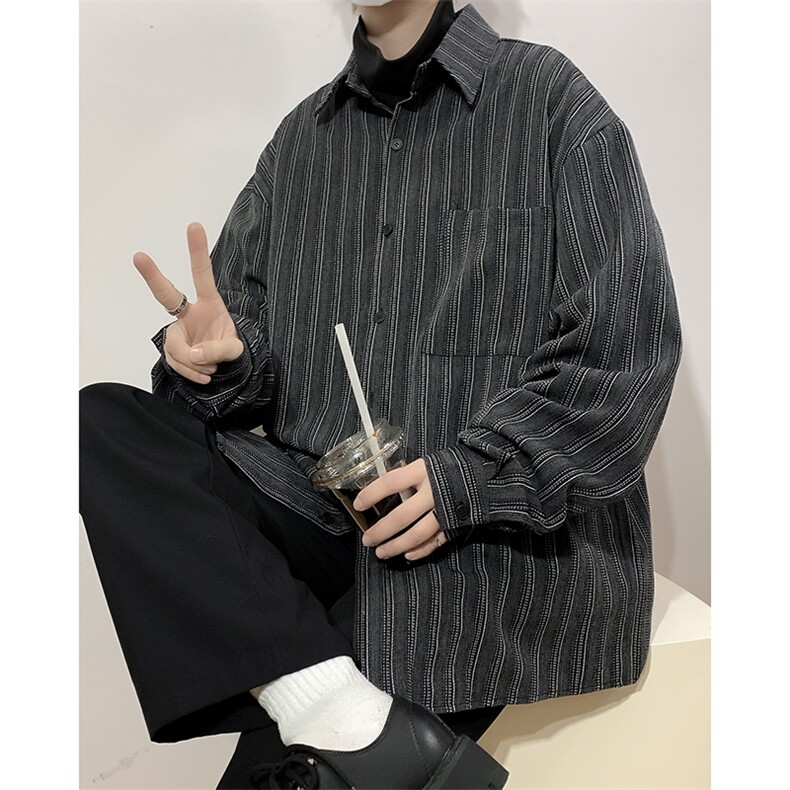 港风春款男衬衫条纹休闲夹克加厚长袖衬衣cs08P55,男装夹克,星座1013-1