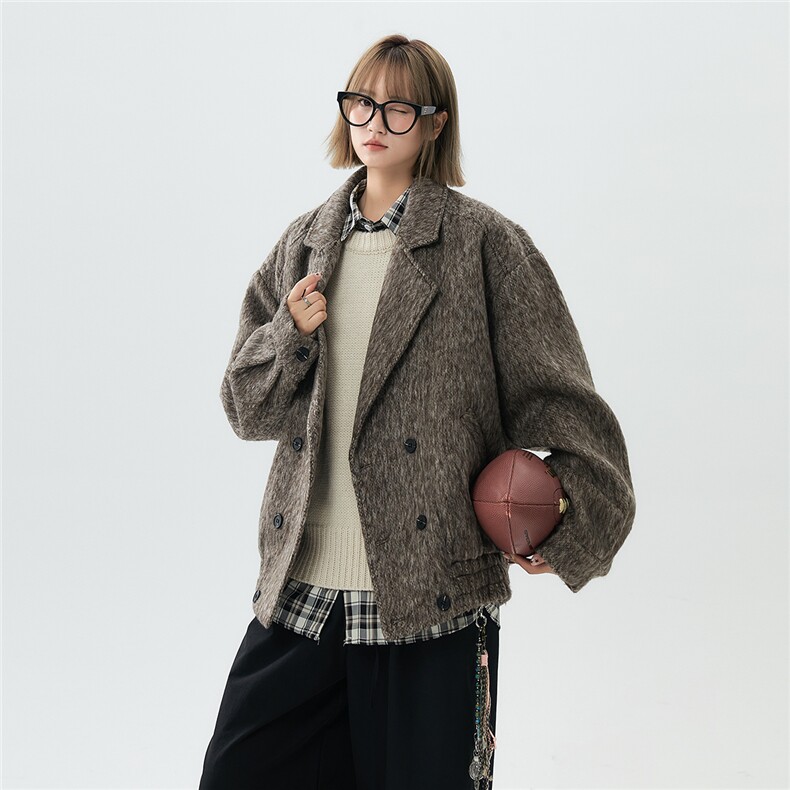 现货翻领简约CIEANFIT复古潮流上衣宽松中性港风外套N60-P118，女装短外套，电商A170