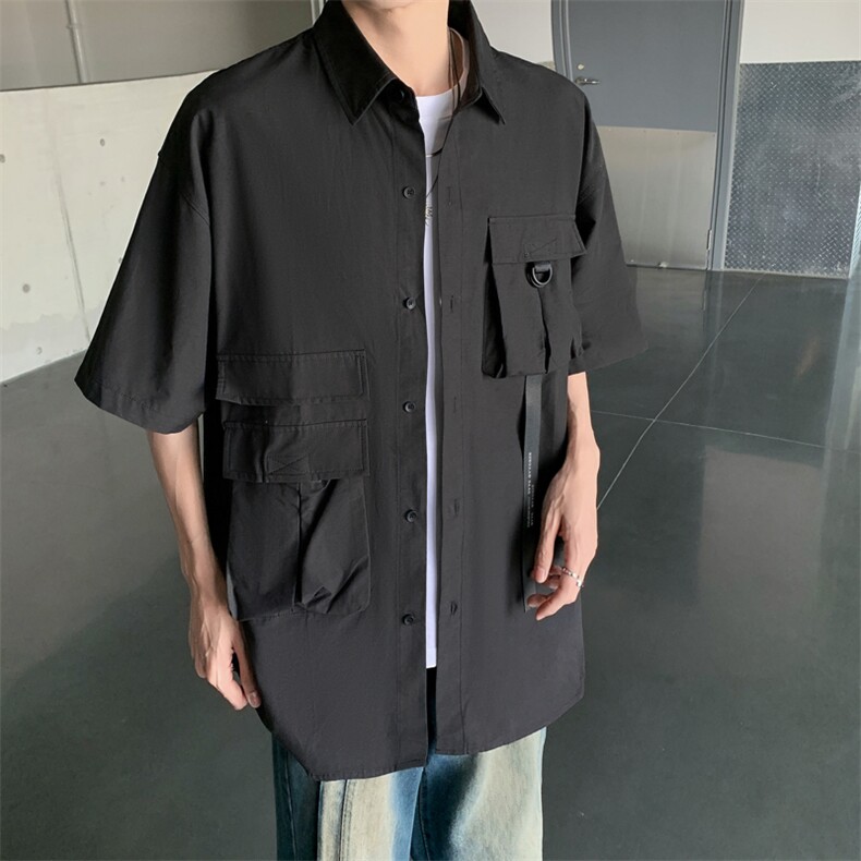 2024新款宽松休闲翻领半袖衬衣机能工装短袖衬衫男现货W8213-P38,男装衬衫,星座512-4
