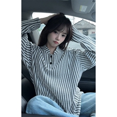 美式高街千鸟格子长袖T恤男女亨利V领英伦雅痞休闲宽松长袖打底衫，男装T恤，电商A443