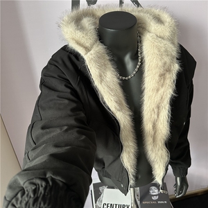 现货设计感毛领连帽棉服棉衣M6104-P120图片