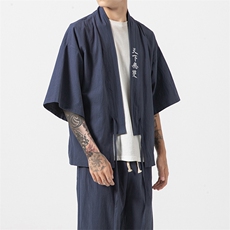 夏大码风刺绣汉服套装棉麻道袍古风学生两件套装潮TZ05/P85，男装休闲套装，钱塘713