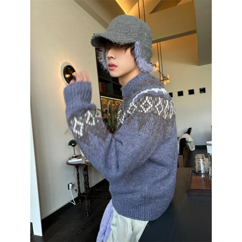 【有货】MY368CC-特P70费尔岛提花开衫毛衣男女慵懒针织衫外套,男装针织衫/毛衣,星座1007（原301D）