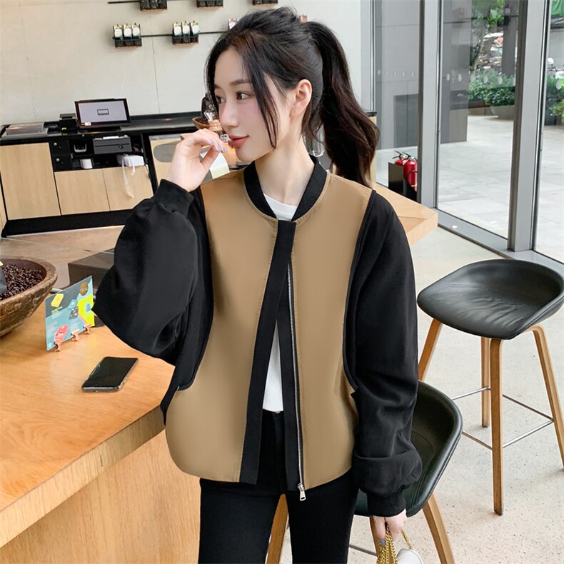 拼接撞色棒球服外套女秋季新款2022百搭休闲拉链开衫夹克短上衣潮,女装短外套,辉之琳