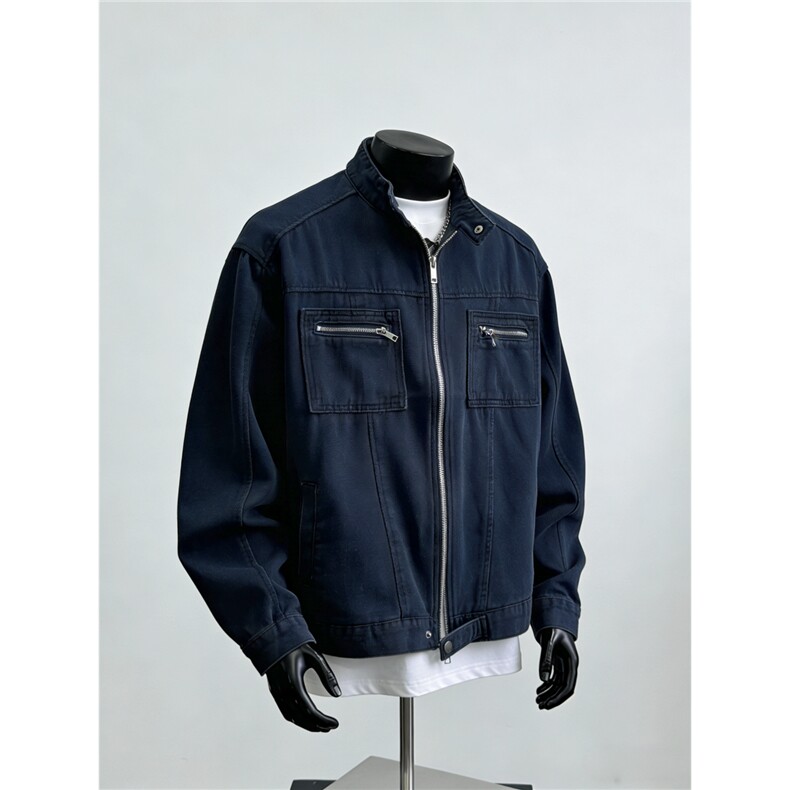 复古老钱风水洗帆布立领夹克男女春秋季休闲宽松高级感工装外套，男装夹克，星座302B