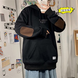 2021冬季新海报墙港风大码男女贴布印花加绒加厚连帽卫衣W5201P50图片