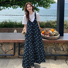 海边度假碎花背带裤女2025夏季新款韩系慵懒风宽松显瘦阔腿连体裤，女装连体裤，浙宝276（原081）
