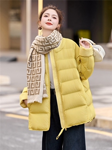 90%白鸭绒羽绒服女2025年冬季新款韩版宽松圆领加厚保暖面包服图片