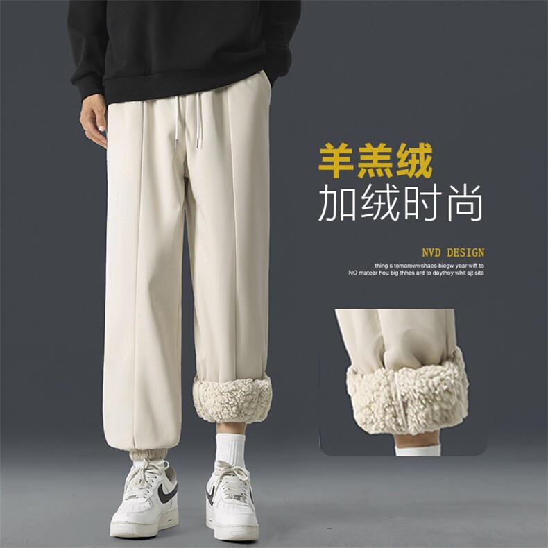 羊羔绒卫裤男生潮牌简约加绒加厚休闲长裤男士裤子JRK77-1特批-40图片