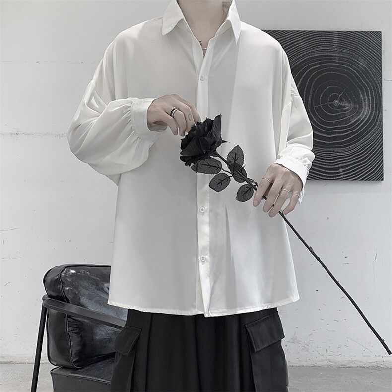 21年春款长袖衬衫泡泡袖衬衫男潮流宽松大码港风冷淡CS2012P50,男装衬衫,星座507