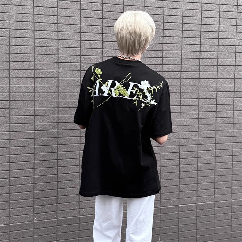 万针全刺绣工艺抖音得物高品质260克重磅纯棉双纱美式高街短袖T恤,男装T恤,电商A486