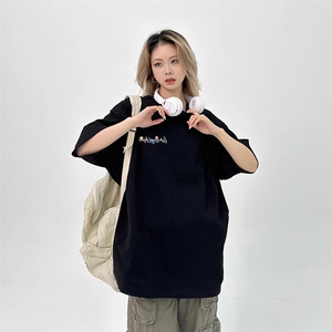 万针全刺绣工艺抖音得物高品质260克重磅纯棉双纱美式高街短袖T恤图片
