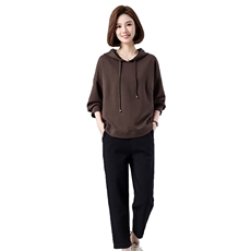 中年妈妈秋装套装2026新款落肩袖卫衣中老年女春秋季运动服两件套，女装套装/套裙，深水步