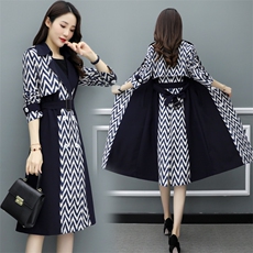 新款风衣女2025年洋气撞色拼接小个子气质显瘦中长款春秋大衣外套，女装风衣，沫晗依美