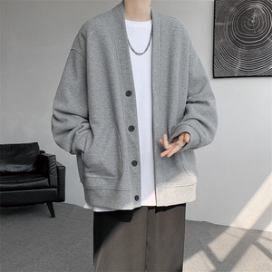 8XL-M春季开衫V领卫衣男港风日系慵懒风痞帅长袖上衣服外套KS001图片