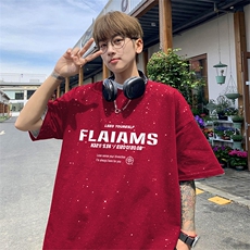 可48小时发货支持抖音得物来样二开美式满天星亮片短袖T恤MTX686，男装T恤，电商A486-1
