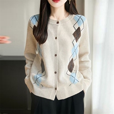 针织开衫女秋冬坑条加厚外套小个子羊毛衫，女装针织衫/毛衣，暖姿羊绒