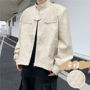 美式机车麂皮衣夹克男女短款潮牌夹棉服垫肩外套秋冬M8042-2夹棉图片