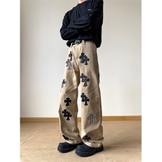 自家图~重磅黄泥色十字皮标绣休闲裤CK752/特P65，男装皮裤，电商B350