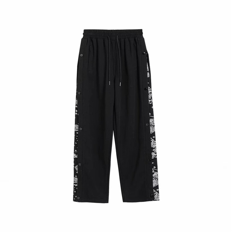 排扣裤子男潮牌嘻哈腰果花拼接直筒宽松阔腿休闲裤男GK232-p35，男装休闲裤，星座1008