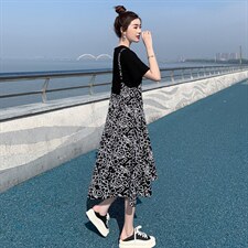 【现货！！闪电发货】2022夏季新款时尚假两件显瘦连衣裙，女装连衣裙，半夏