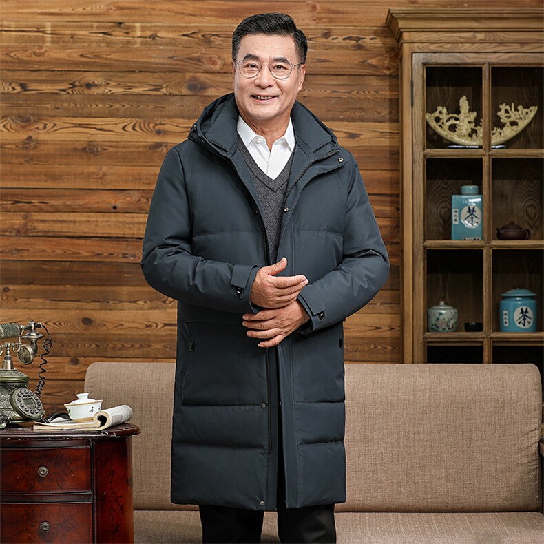 连帽羽绒服男冬中长款加厚保暖防水防寒老年外套休闲散步新款上衣,男装羽绒服,钱塘6003（原4033）