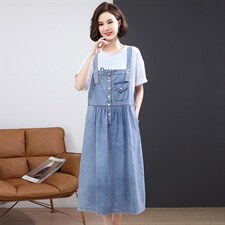 2022夏季新款时尚气质宽松显瘦休闲舒适背带牛仔裙，女装连衣裙，丽影随形