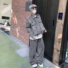 秋季新款港风美式高街拼接款牛仔外套+牛仔裤两件套男TZ121-P130，男装牛仔裤，星座313A(原308A-2)