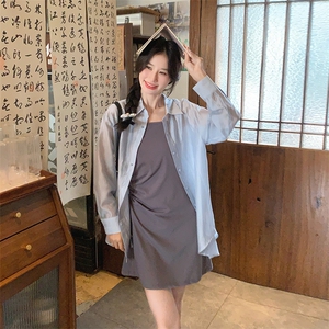 【现货】春款！衬衫＋收皱吊带连衣裙两件套-B208-8031-P135K188图片