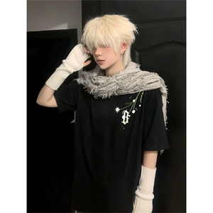 音得物 210克现货宽松纯棉美式潮牌印花落肩袖纯棉T恤AT21130图片