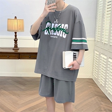 夏上新学生刺绣圆领半袖套装创意印花短裤T恤男女6641-P60控价88，男装T恤，电商A441-1