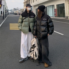 街景时尚字母印花宽松休闲情侣拼色PU皮棉服A247-MY406P115控168，男装棉衣，电商A247