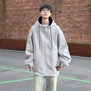 抖音得物二开美式高街重磅结构双层撞色连帽卫衣开衫外套W116图片