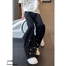 美式复古卡通刺绣弯刀牛仔裤男女宽松情侣水洗阔腿休闲裤N663，男装牛仔裤，星座1116A（原606A-3）