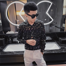 秋季长袖衬衫社会小伙满天星印花发型师个性男衬衣C301B-CS37，男装衬衫，电商C301B