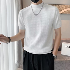 半高领痞帅网红短袖T恤男针织衫新款休闲男士打底衫修身半袖T3302，男装T恤，星座1116A-2（原606A-1）