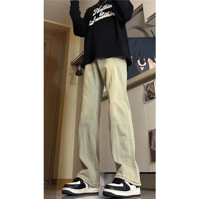 春季加长牛仔裤男高个子188cm110水洗复古渐变拼接裤子KZ014P63,男装牛仔裤,电商B312