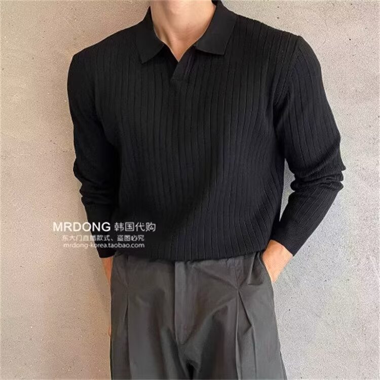 欧美翻领针织polo衫男高级感修身长袖2026v型叠领线衣保罗针织衫,男装针织衫/毛衣,星座715-4