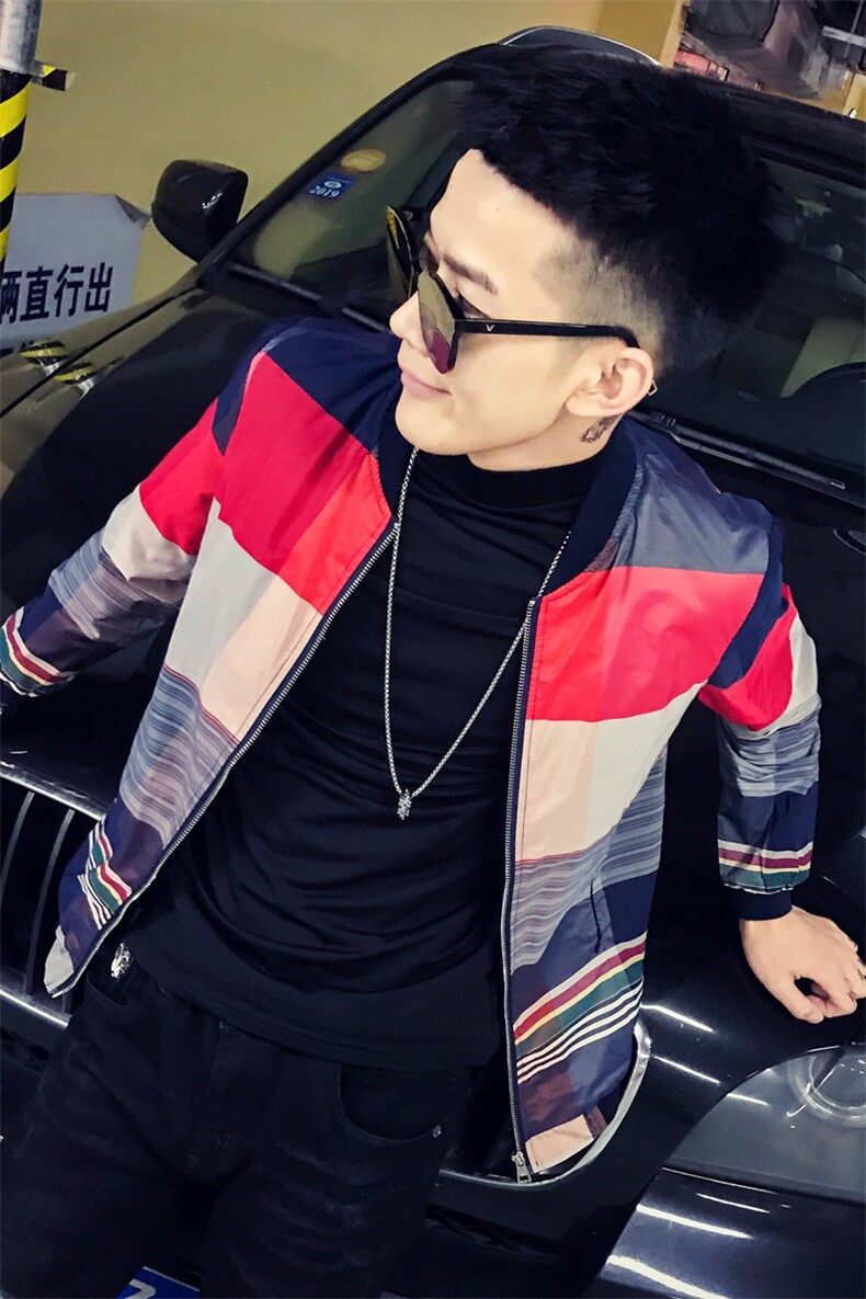 社会风春秋修身格子棒球领夹克B297-1359-P70,男装夹克,电商B297