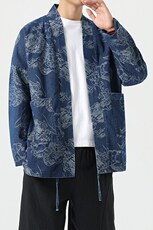 春夏新中式龙纹提花唐装牛仔道袍日系风外套汉服H335/P110，男装夹克，钱塘713